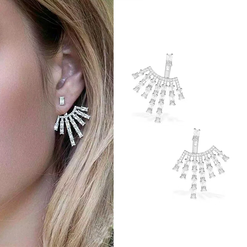 Famous Brand Luxury Stud Earrings For Women Square Cubic Zirconia