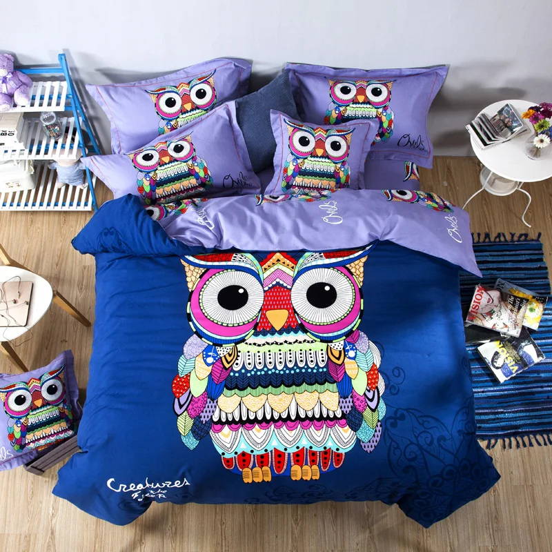 Designer 100Cotton Kids Boys 3d Blue Owl Bedding set Twin Queen King