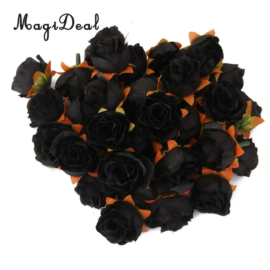 MagiDeal Lifelike 50Pcs/Lot 3cm Artificial Silk Roses Flower Heads Craft for Wedding Headbands Hat Card Photo Albums Party Decor