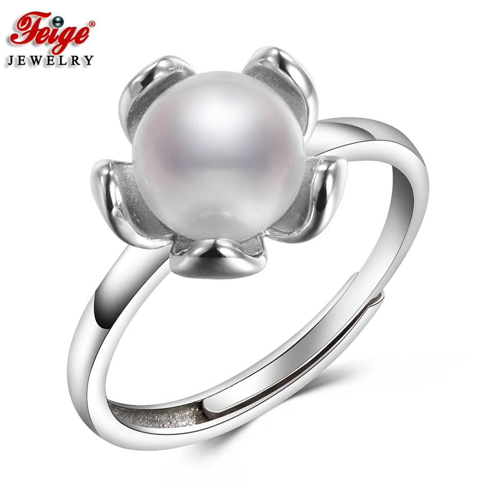 

Fashion Flower Natural Pearl Ring for Women Anniversary Jewelry Gifts 7-8MM White Freshwater Pearls Fine Jewelry Wholesale FEIGE