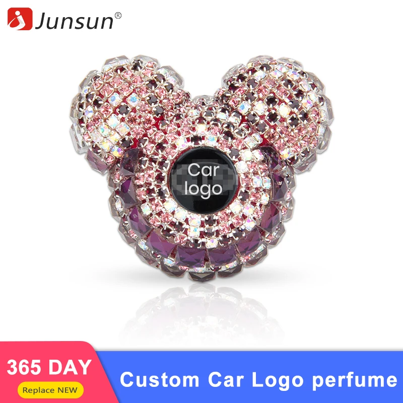 

Junsun Custom Car Logo perfume Car Styling Lady Perfumes Car Air Freshener Diamond Air conditioner Outlet clip decoration