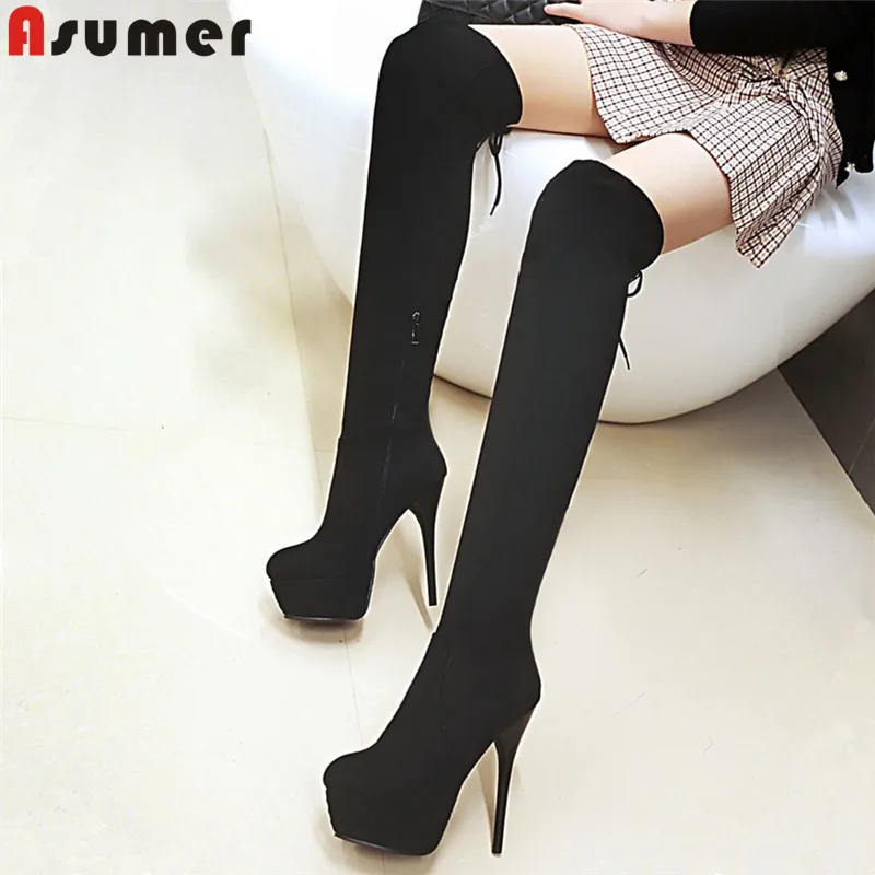 MORAZORA SIZE 33-46 new slim over the knee boots women super high heels platform shoes autumn sexy thigh high boots female