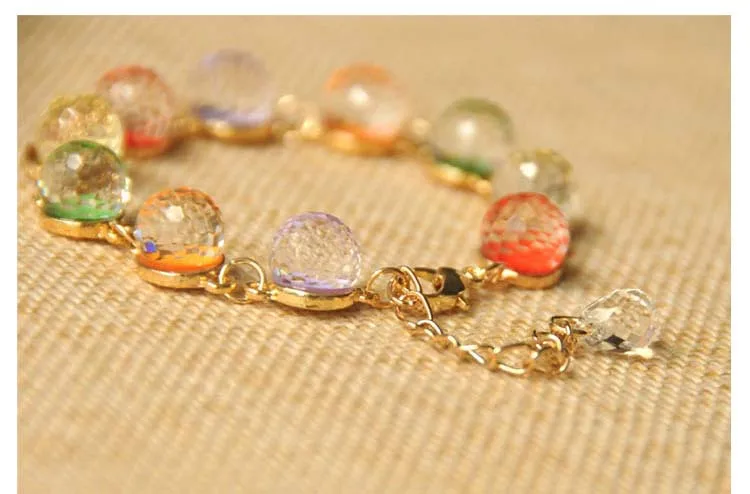 

Colorful Candy Glass Crystals Beads Chain Bracelet Rainbow