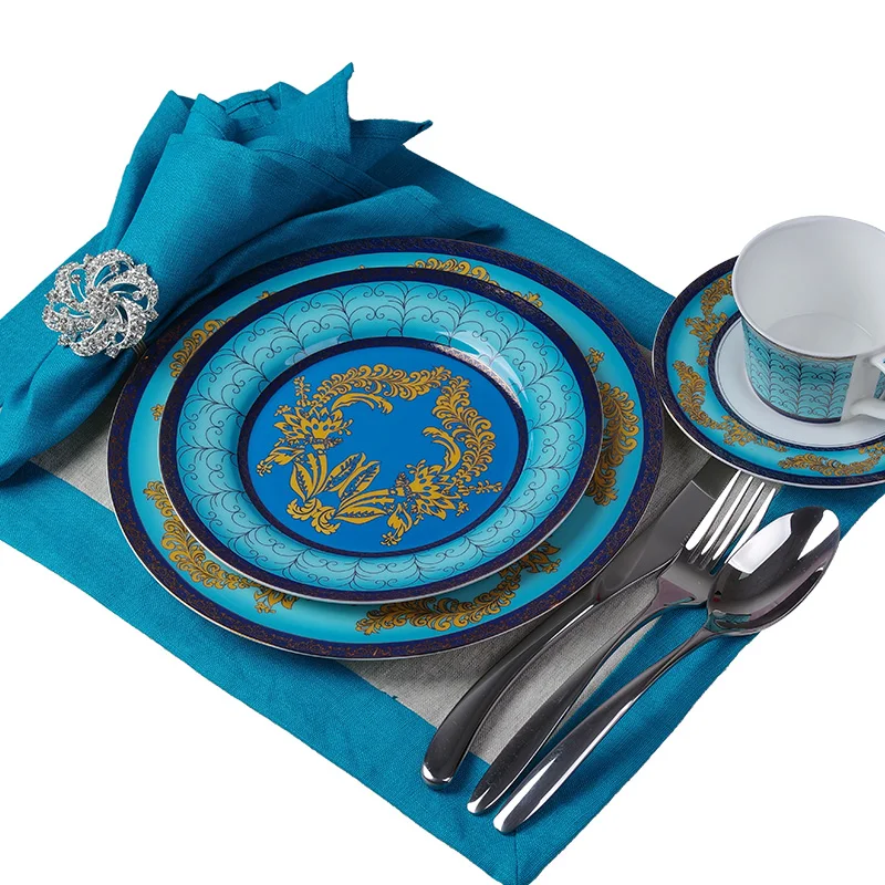 Luxury Bone China Dishes and Plates Sets Blue Ceramic Dinner Plates Restaurant Supplies Serving Dish Luxury Bone China Dishes and Plates Sets Blue Ceramic Dinner Plates Restaurant Supplies Serving Dish