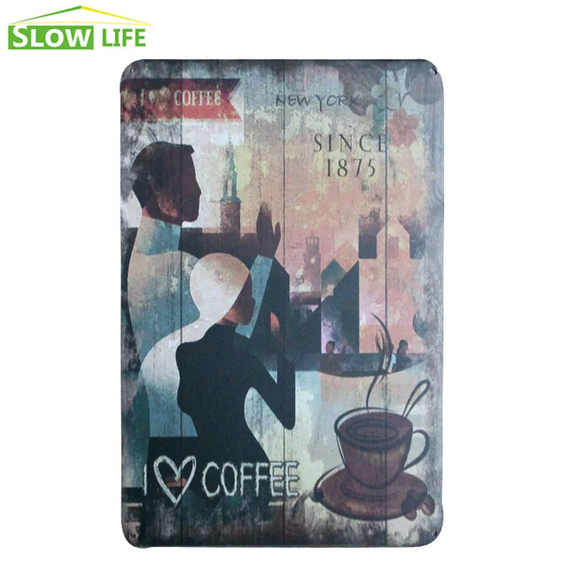 Нью Йорк I Love coffee винтажный домашний декор Оловянная табличка для кафе Настенный