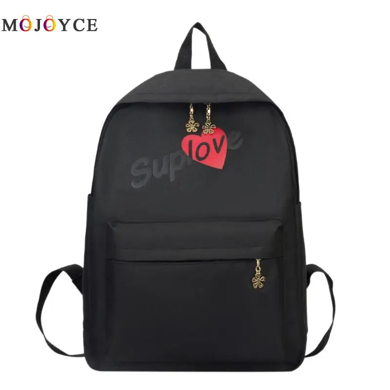 Love Heart Printed Nylon Women Backpacks Travel Girl Shoulder Book Bags