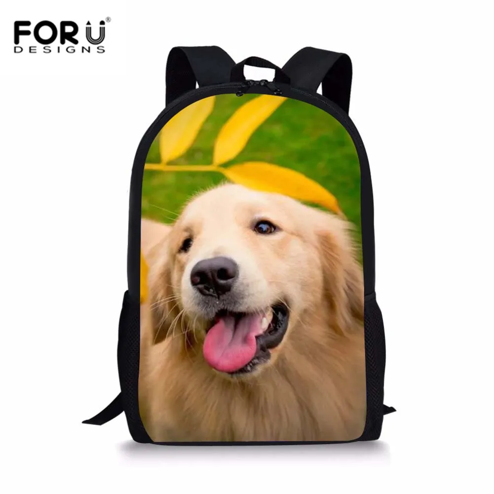 cheap FORUDESIGNS Girls School Bags Golden Retriever Dogs Pattern Satchels Women Backpack Book Bag Daily Soft Rucksack For Kids Boys