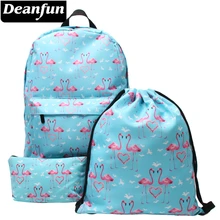 Deanfun 3 шт./компл. 3D печатных рюкзак Фламинго модные Повседневное школьная сумка с вышивкой для девочек-подростков