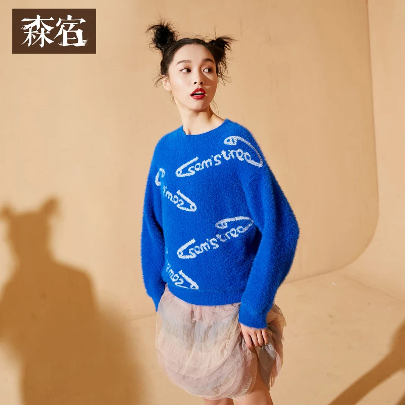 

Samstree Spring Autumn Casual Female Sweaters Letter Print Women Knitted Pullover Loose Preppy Style Girl Tops