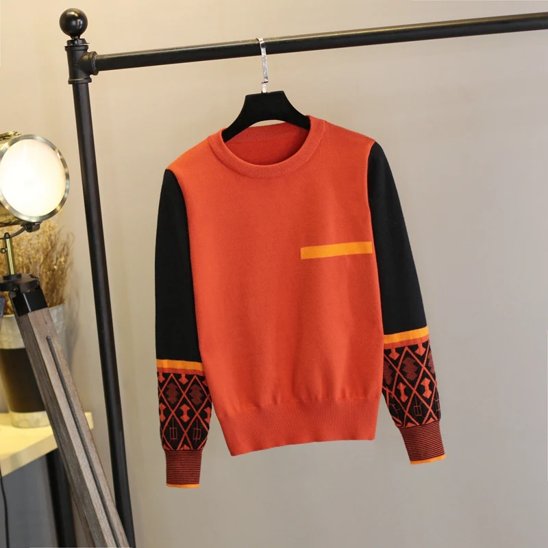Knitted Sweater Women 2018 Autumn And Winter Women Sweaters High Quality Geometric Sleeve Ladies Jumper