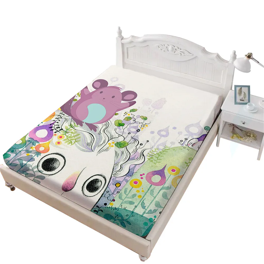 Кровать totoro с рисунком из мультфильма, цветная простыня с принтом растений, детские постельные принадлежности, King queen, глубокий карман, наматрасник, домашний декор D20