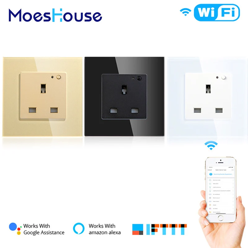 UK WiFi Smart Wall Socket 13A Outlet Glass Panel,Smart Life/Tuya APP Remote Control,Works with Amazon Echo Alexa Google Home
