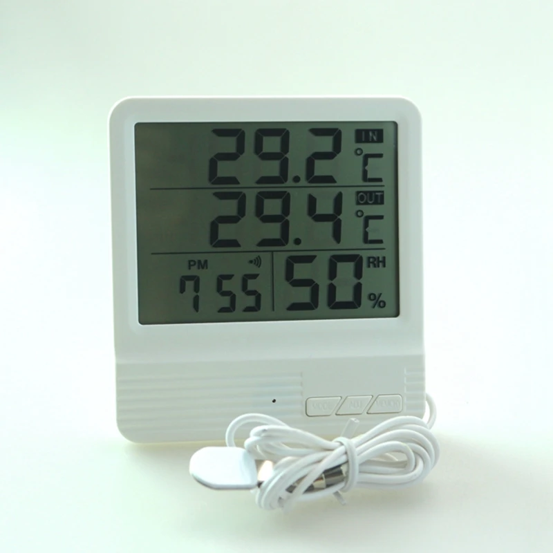 

New Indoor/ Outdoor temperature meter digital thermometer hygrometer gauge alarm clock with temperature sensor for refrigerator