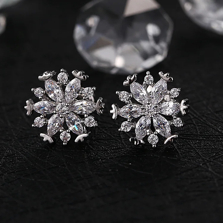 Cute Rose Gold Crystal Snowflake Earrings Studs Cubic Zirconia Stud Cute Rose Gold Crystal Snowflake Earrings Studs Cubic Zirconia Stud For Women Fashion Jewelry Christmas Gifts Ersj11 In From