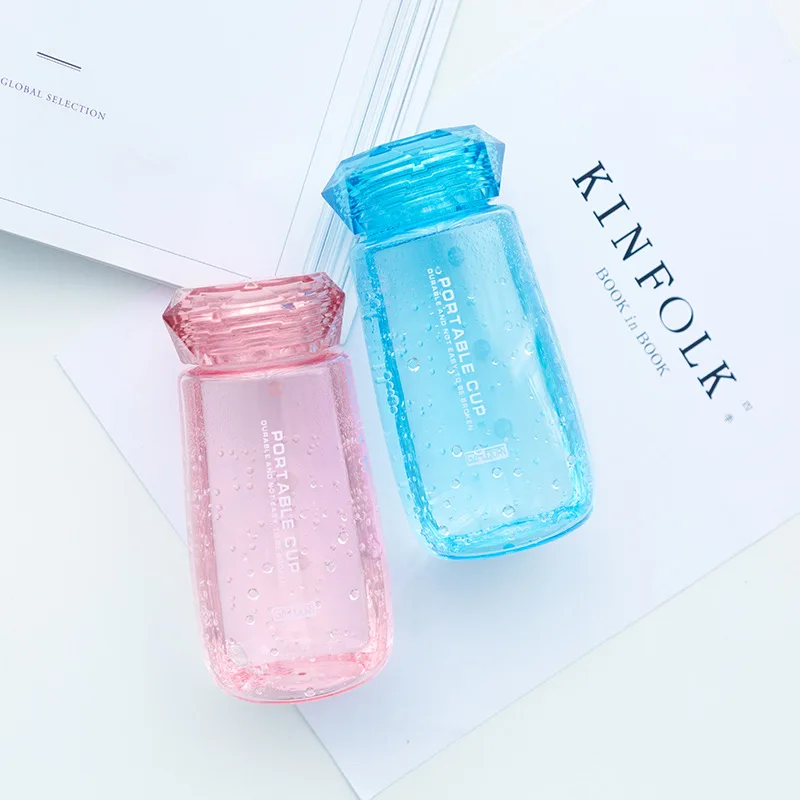 350 مللي الماس تصميم غطاء الطلاب المياه زجاجة لطيف المحمولة الشرب زجاجة الأزياء شفافة زجاجة شاي ل الرياضة في الهواء الطلق