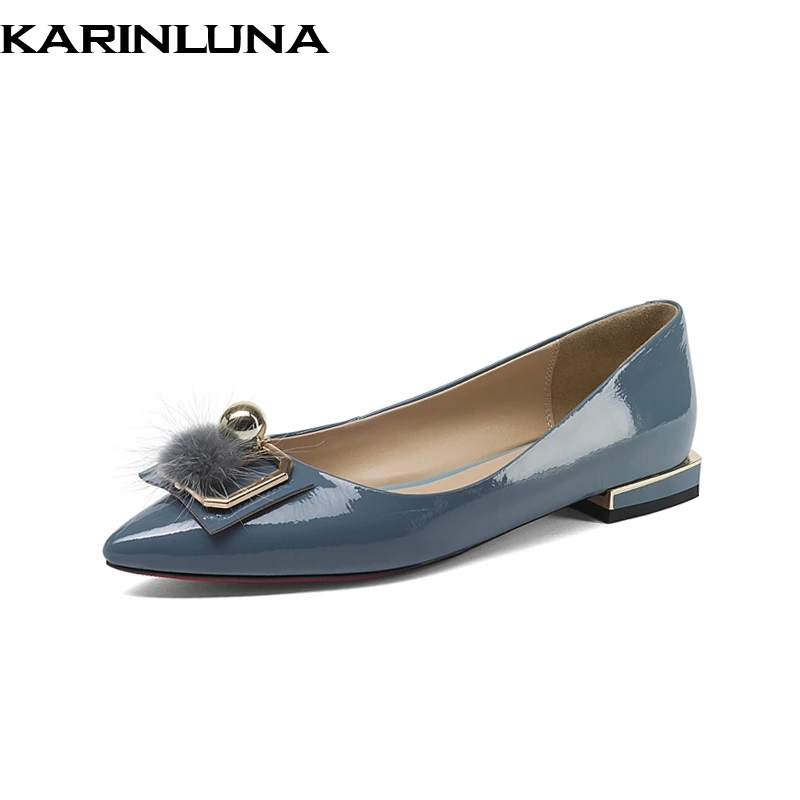 

KARINLUNA Brand New Genuine Leather slip-on Metal Decoration Solid Shallow Shoes Woman Casual Spring Flats Big Size 33-43