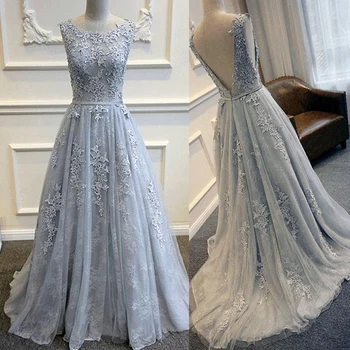 

Glamorous Tulle Bateau Neckline A-Line Wedding Dresses With Lace Applqiues Blue Lace Bridal Dress robe