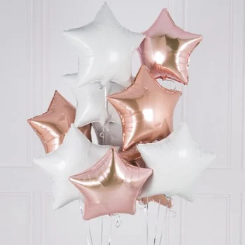 

6pcs Baby Shower Globos 18 inch white rose gold star helium foil Balloons girl boy Birthday 1st Party Supplies Decor Pure color