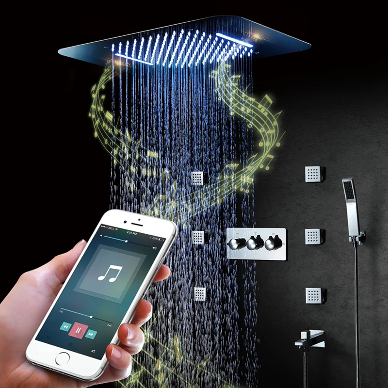 Bluetooth Music LED Shower Head Waterfall Rainfall Shower Bathroom Shower Faucets Mixer Massage 304 SUS Showers Big Water Bluetooth Music LED Shower Head Waterfall Rainfall Shower Bathroom Shower Faucets Mixer Massage 304 SUS Showers Big Water