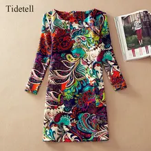Scoop neck langarm mini cocktail dress plus größe frauen dress herbst frühling print dress mode lässig blumen frauen dress