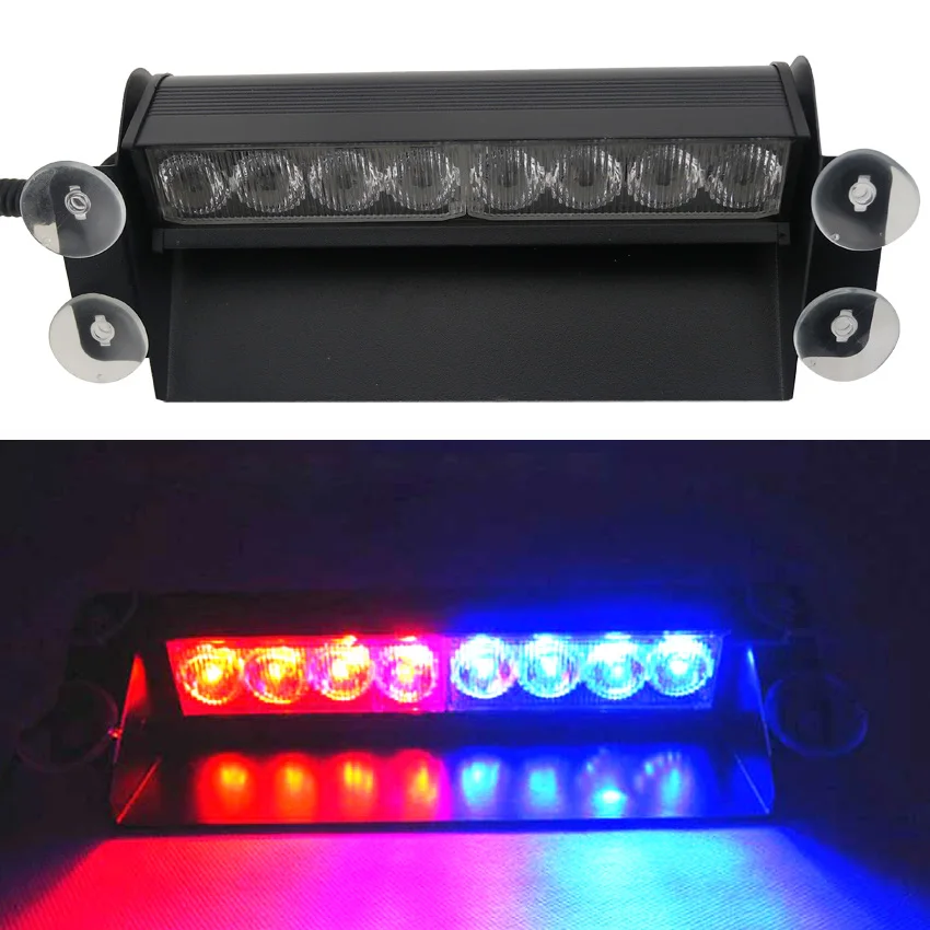 1set 8 Led Car Windshield Strobe Light Warning Emergency Flashing