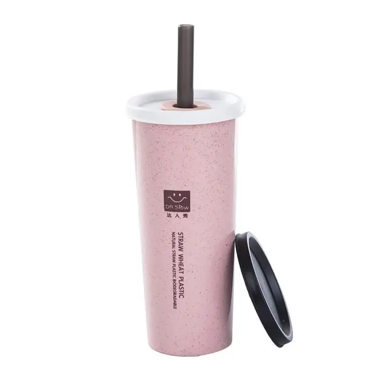 Домашний 450 мл стакан для воды с соломинкой Cola кофейные чашки Пшеничная солома пластиковая бутылка для здорового напитка Многофункциональная крышка H177 - Цвет: H177 Pink 450ml