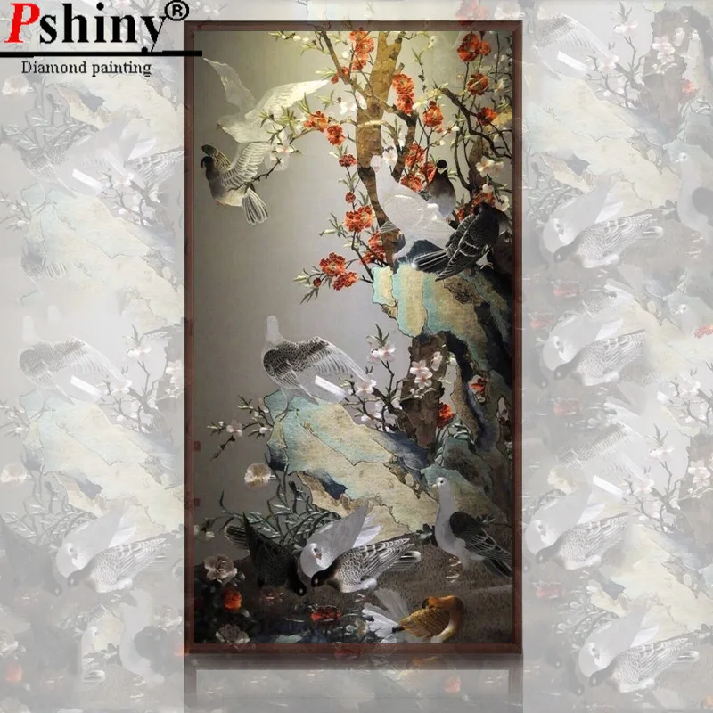 

PSHINY DIY 5D Diamond embroidery sale birds ink scenery paintings from crystals full drill square mosaic pictures of rhinestones