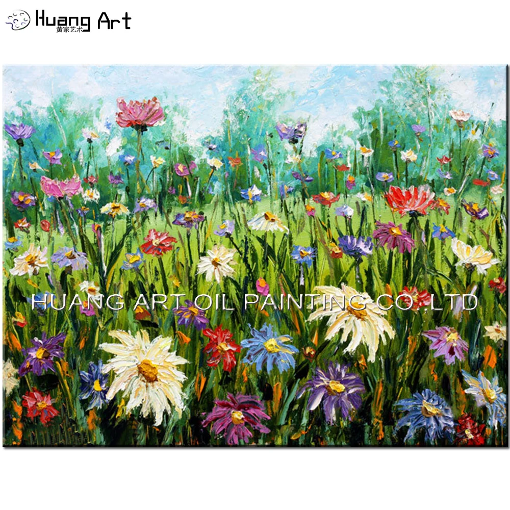 

Handpainted Modern Breath of Spring Landscape Oil Painting On Canvas Knife Wild Flower for Room Wall Decor Colorful Painting