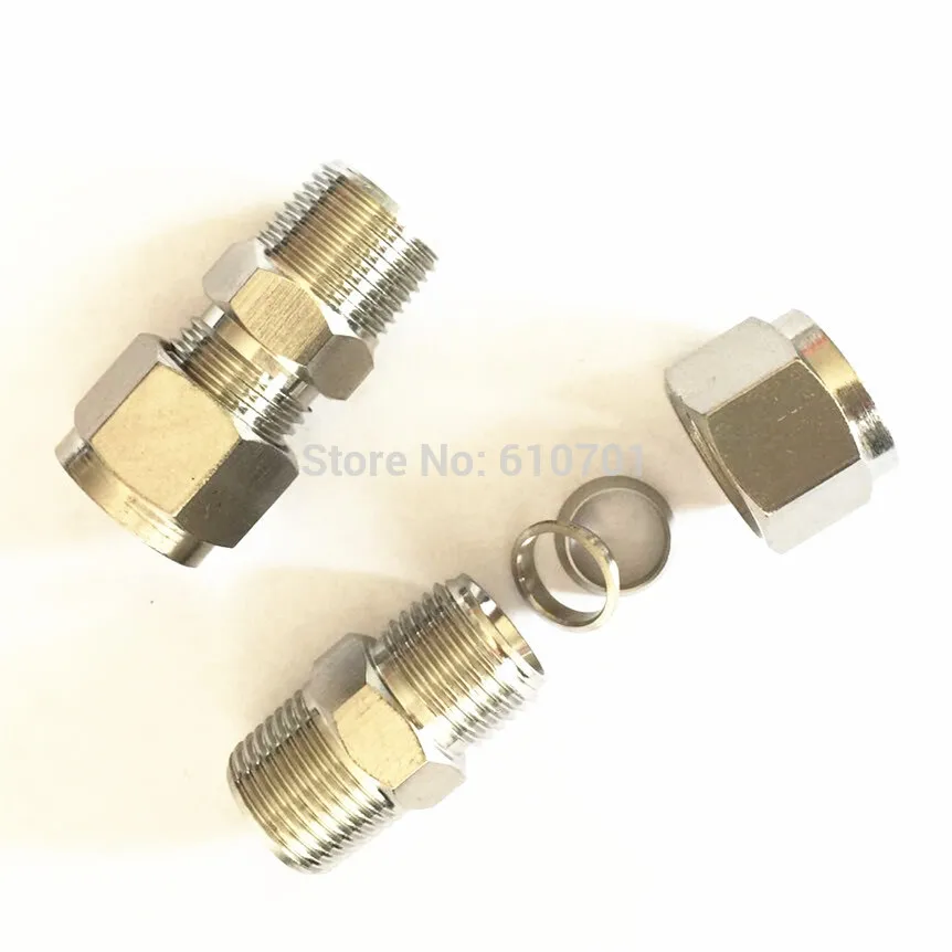 2pcs DOUBLE FERRULE TUBE FITTING MALE CONNECTOR 10 MM ODx3/8" NPT