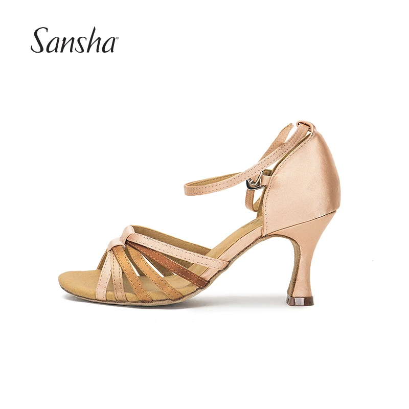 

Sansha Women's Satin Latin Shoes Ribbon Tie 7.5CM Height Heel Professional Ballroom Dance Shoes Heel Customizable BR31053S