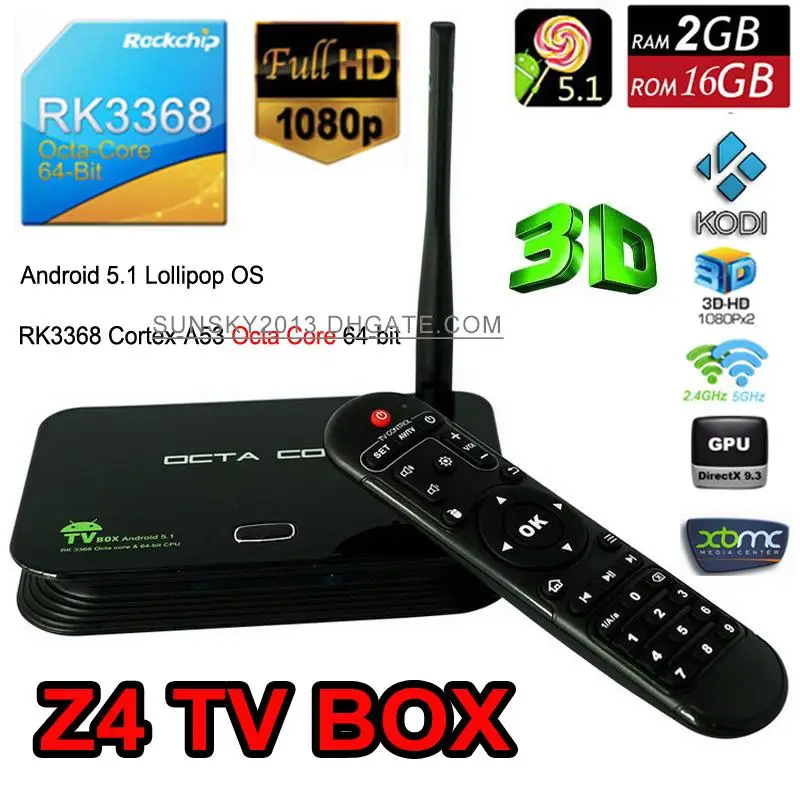 

Android Smart TV Box Z4 Mini PC Android 5.1 Lollipop RK3688 Cortex-A53 Octa Core 64-bit 2G 16G Kodi Wifi Bluetooth 4K Tvbox 3pcs