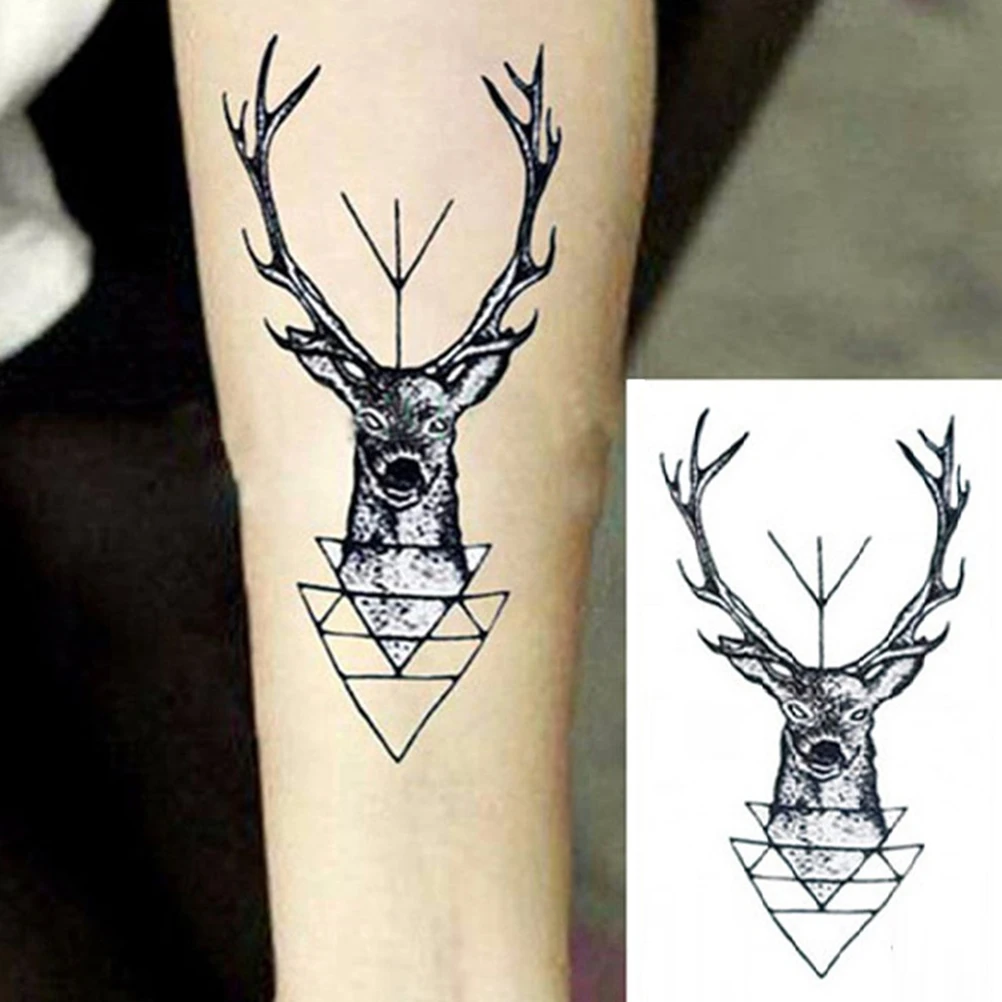 Animal Pattern Waterproof Flash Tattoo Elk Deer Head Tattoo Bucks Horn Antlers Water Transfer Fake Tattoo Deer Head Tattoos Head Tattooingflash Tattoo Aliexpress