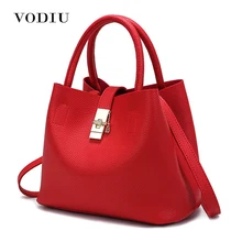 Women Bag Handbag Tote Over Shoulder Crossbody Messenger Leather Female Red Bucket Lock Big Casual Ladies Luxury Designer Bags