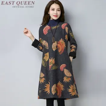 

Spring and autumn women long elegant tunic print female full sleeve loose mid age women pullovers tops AA3204