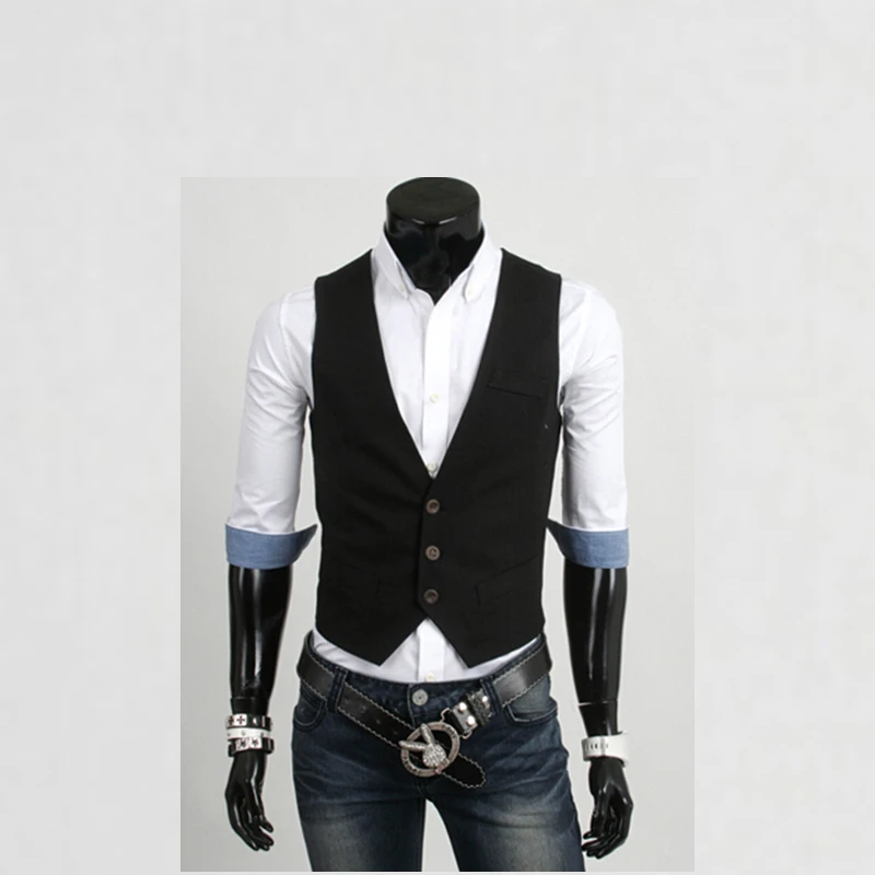 Business Man vests And waistcoats Slim Masculino Cotton Breasted Sleeveless Jacket Waistcoat Suit Collar Men Suit Vest