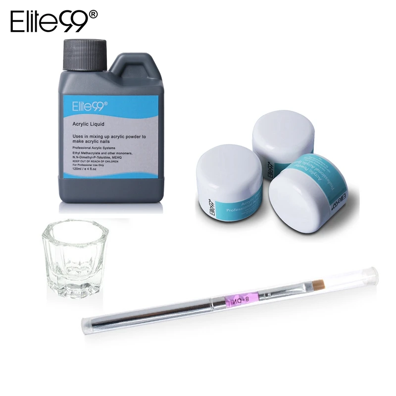 Elite99 Acrylic Liquid&Powder Kit Manicure Tools Set Pink White Clear Transparent Crystal Powder Brush Pen 6pieces/set Nail Art