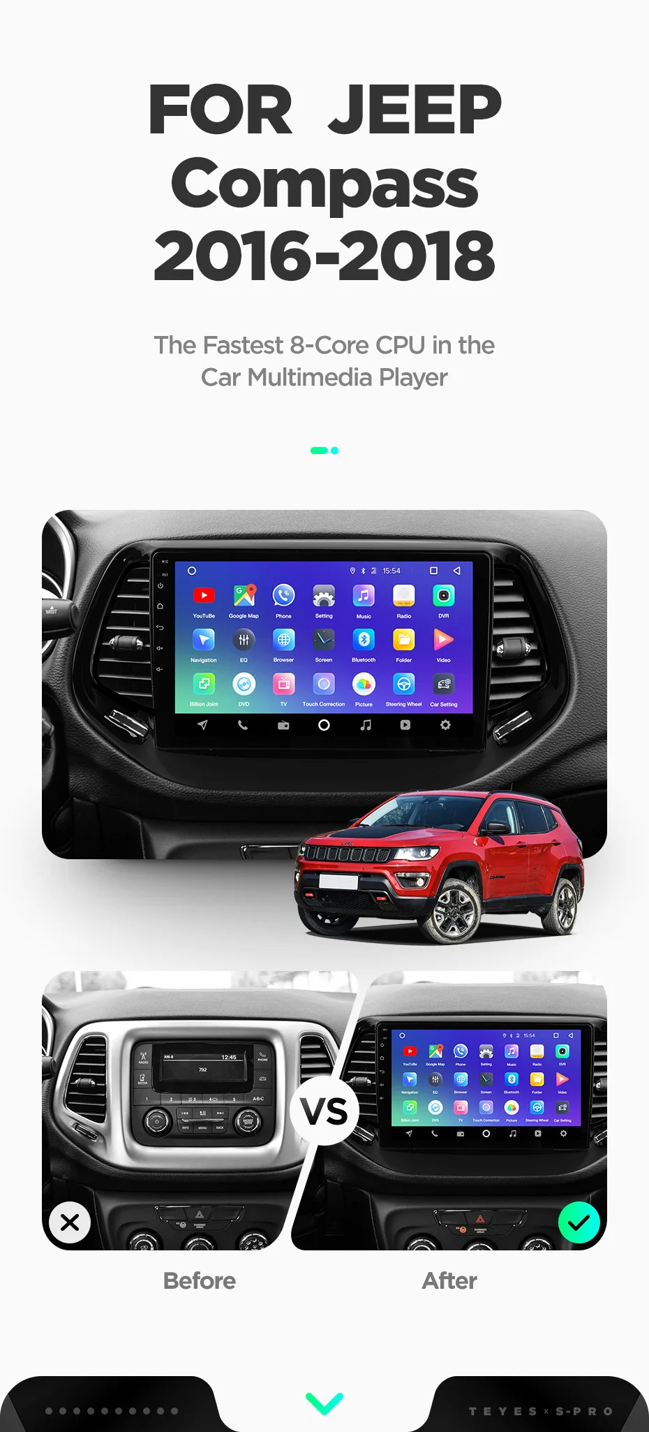 Cheap TEYES SPRO For Jeep Compass 2 MP 2016 2017 2018 Car Radio Multimedia Video Player Navigation GPS Android 8.1 No 2din 2 din dvd 7