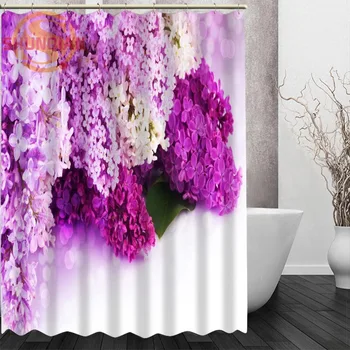 

Lilac flowers Shower Curtain Eco-friendly Modern Fabric polyester Custom Bath Curtains Home Decor Curtains
