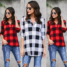 HIRIGIN Newest Hot Fashion Women Cotton Blend Casual Plaid Half Sleeve Shirts Tops Blouse S-XL