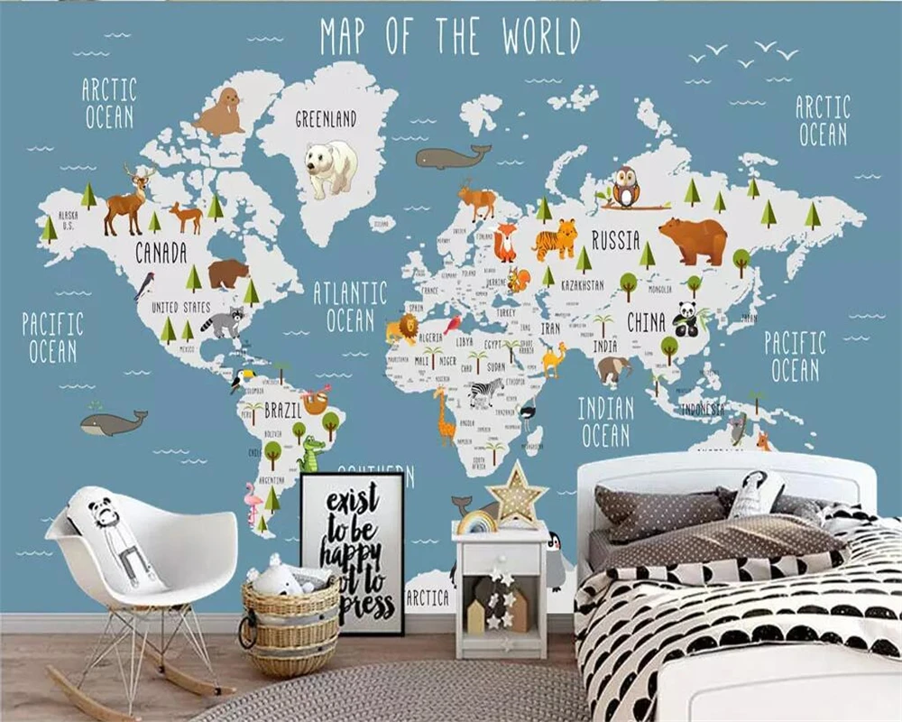 

beibehang Custom 3D Cartoon World Map Photo Wallpaper Mural Living Room Children Room Restaurant Cafe Bar Background Mural