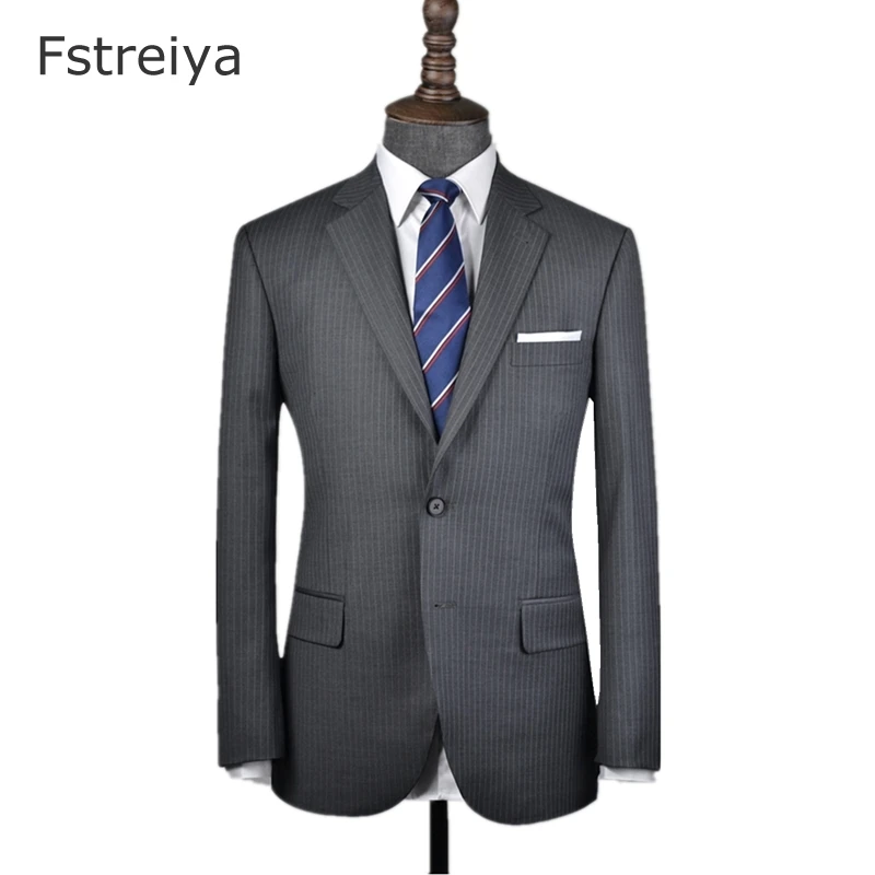 Custom Made hight brand hight quality 160's worsted grey Pinstripe Suit ...