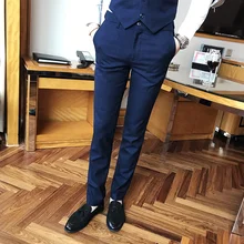 Новые осенние Клетчатый костюм брюки Для мужчин s Бизнес Повседневное костюм брюки благородный Для мужчин брюки синий и черный