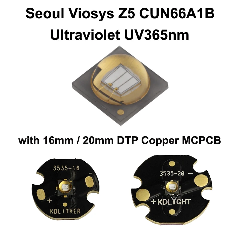

Seoul Viosys UV 365nm Z5 Series CUN66A1B Ultraviolet UV LED Emitter With 16mm / 20mm DTP Copper MCPCB - 1 pc