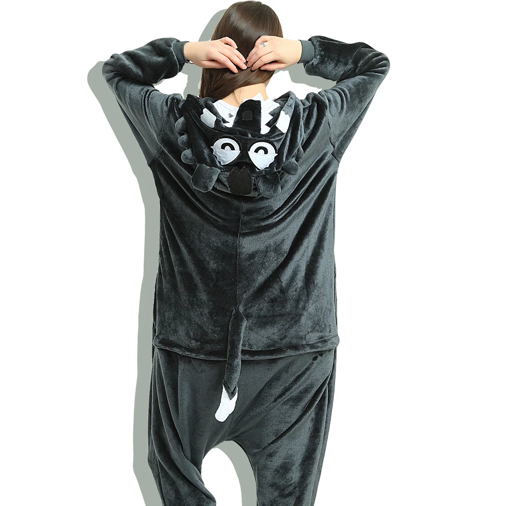 Kopen Bruin Grey Wolf Pyjama Dier Winter Unisex Pijamas Rompers Volwassen Cartoon Dier Cosplay Homewear Pyjama Voor party