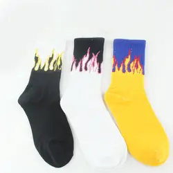 Мужская мода хип-хоп дизайн пламени экипажа носки узор реалистичные Жаккардовые Носки с рисунком пламени классический уличный носки