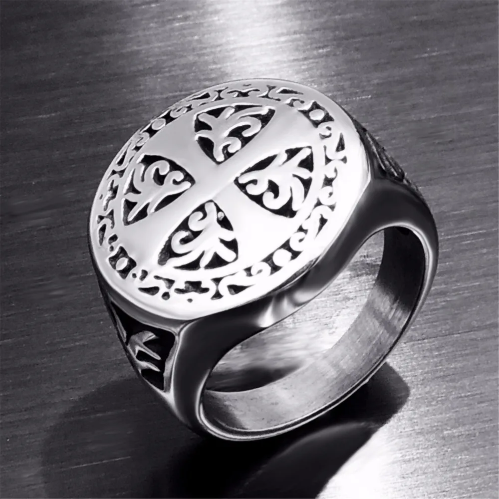 

Knights Templar Luck Cross Crusader Men Ring Seal Punk Rock Hip Hop Titanium Stainless Steel Male Ring Wedding Band Biker DAR253