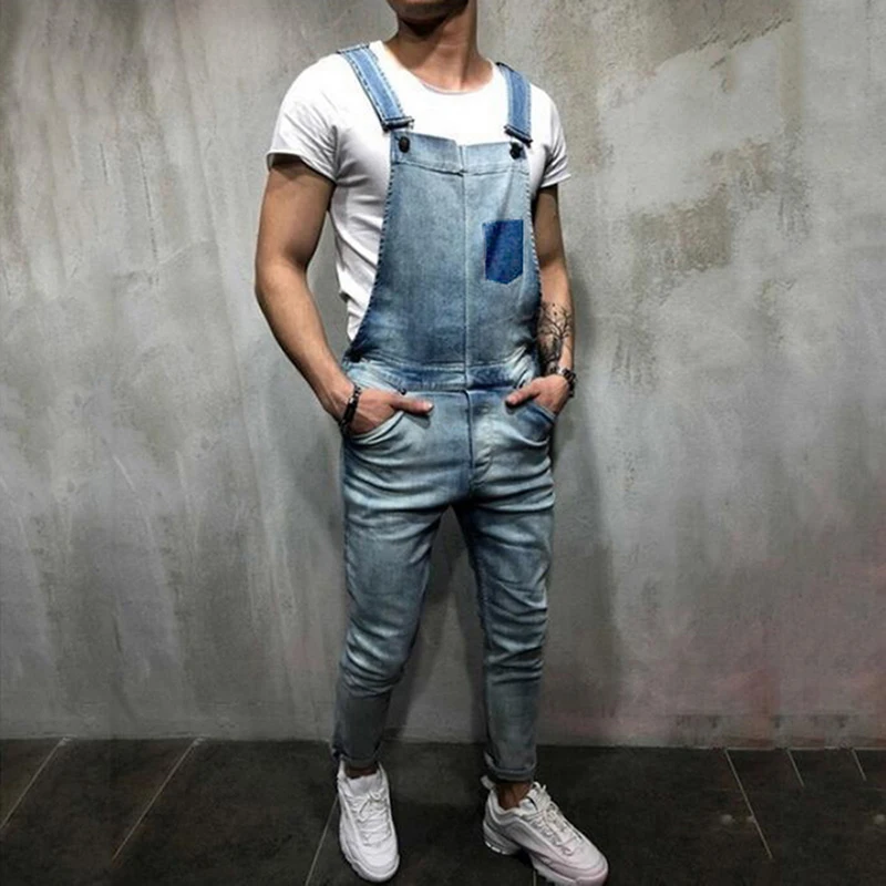 

MJARTORIA 2019 Summer Mens Casual Polyester Soild Slim Fit Plus Size 2XL Overalls Vintage Full Length With Pocket Male Jeans
