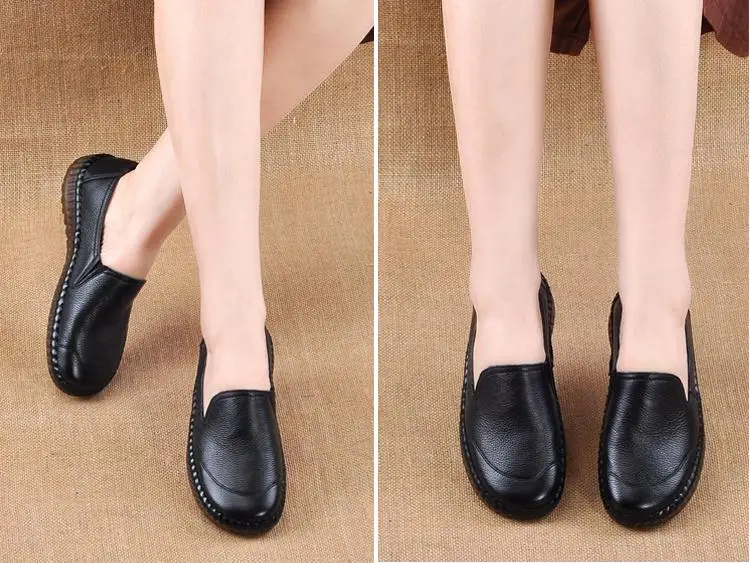 Genuine Leather Loafers Women Casual Shoes Handmade TPR Bottom Mother Slip On Flats Comfort Sewing Women Shoes Plus Size 35-41 (13)