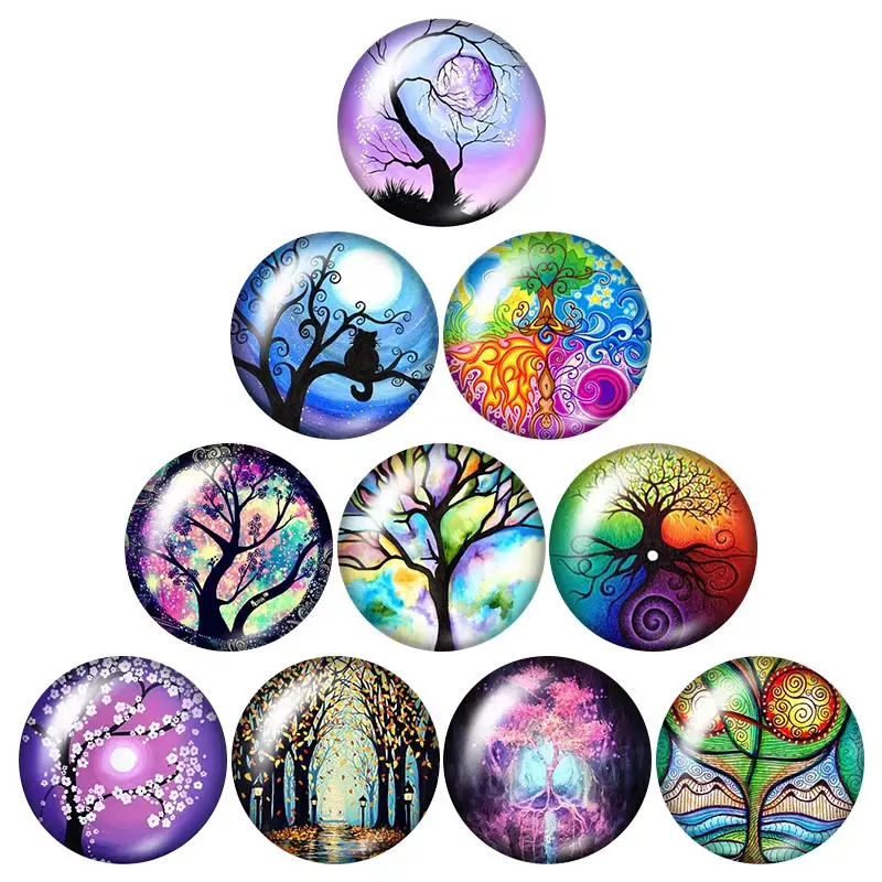 

Beauty Colorful Magic Life Tree 10pcs 12mm/18mm/20mm/25mm Round photo glass cabochon demo flat back Making findings ZB0991