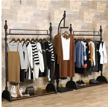 

Display shelf - style women's wear shop displays the vintage clothing racks of the island